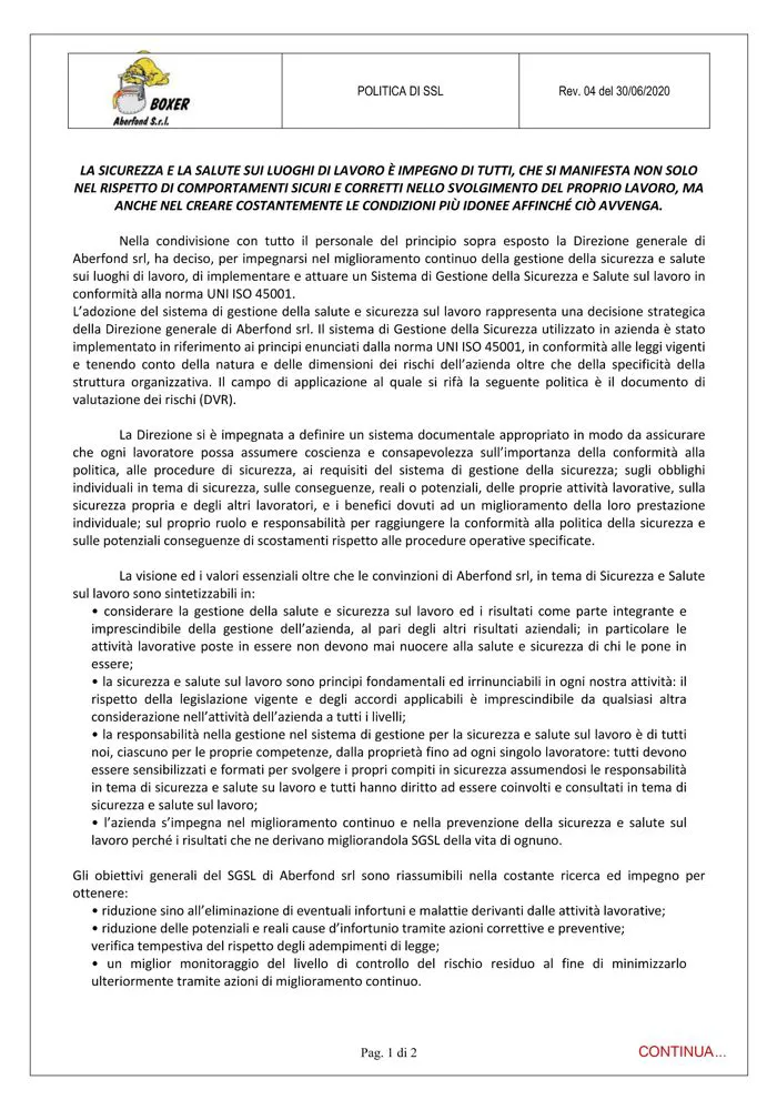 LA POLITICA DELL'AZIENDA